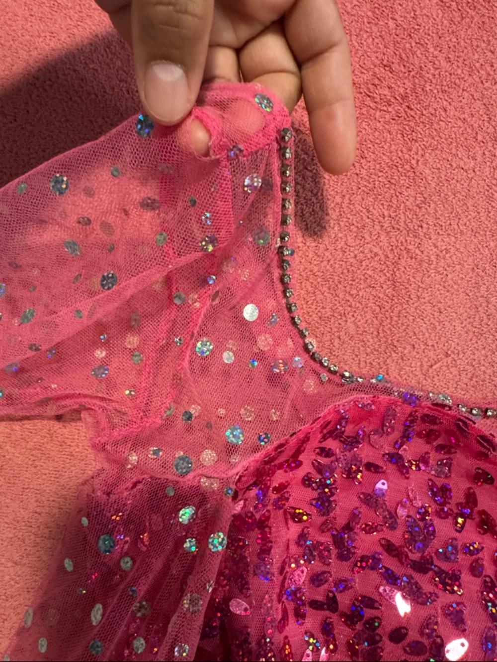 Girls' Sparkling Hot Pink Sequin Tulle Dress - Picture 3 of 16